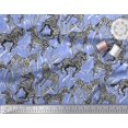 thumbnail image 3 of Soimoi Blue Modal Satin Fabric Leaves & Wild Animal Print Fabric by The Yard 42 Inch Wide, 3 of 3