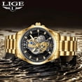 thumbnail image 3 of Reloj LIGE Reloj de Moda para Hombres Diseño Hueco Dorado Negro, 3 of 5