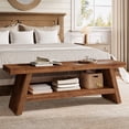 thumbnail image 4 of Finmind 2-Tier Entryway Bench with Open Shelves,  47.24 inch Solid Wood Seating Bench,  Solid Wood Shoe Bench Indoor for Entryway, Living Room ,Rustic Brown, 4 of 11