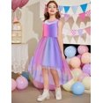 thumbnail image 4 of Arshiner Girls Chic Dresses Formal Sleeveless Contrast Mesh High Low Dress with Belt Party Wedding, 4 of 6