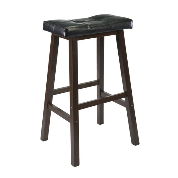 Contemporary Home Living 29.5" Black Faux Leather Saddle Seat Stool with Wood Legs