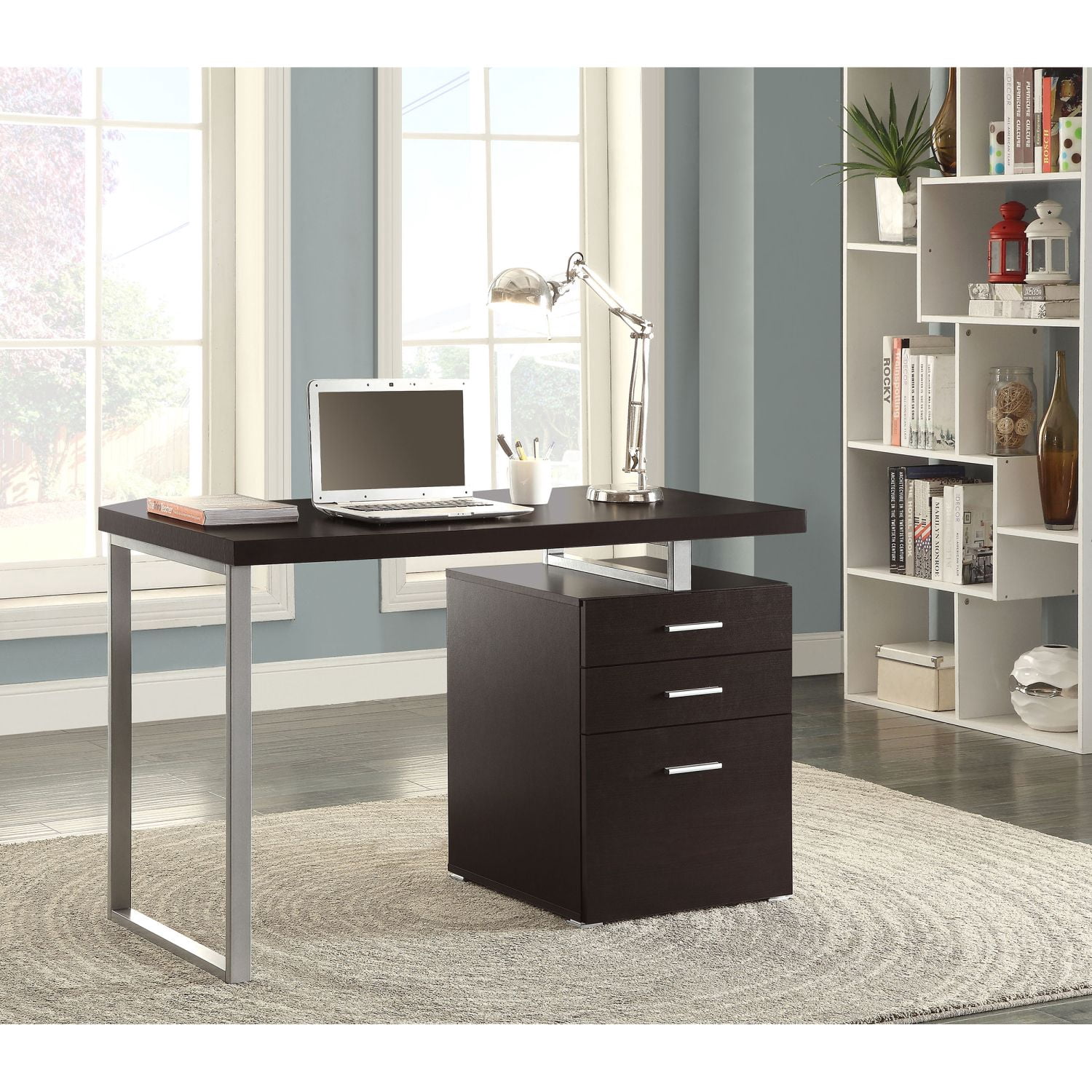 Asteroutdoor Cappuccino 3-Drawer Reversible Office Desk