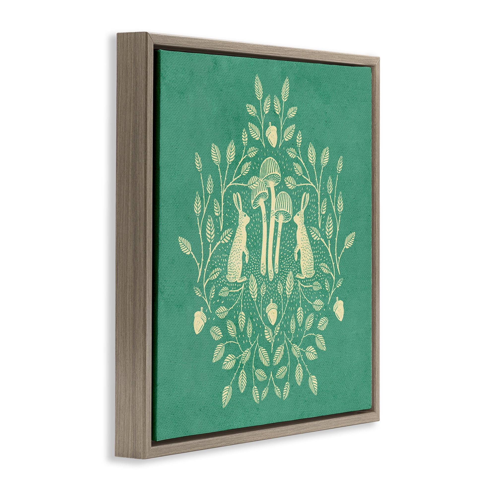 Stupell Industries Turquoise Botanical Rabbits Plants & Flowers Painting Brown Floater Framed Canvas Art Print Wall Art, 25 x 25