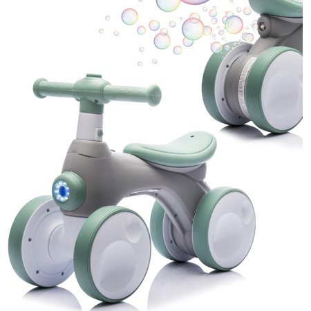 Baby Toddler Balance Bike with Bubble Machine for 1 Year Old Children,4 Wheels Kids Balance Bike w/Bubble Maker,Kids Ride on Toys w/Music,Headlight for Ages 12-36 Months Boys Girls (Light Green)