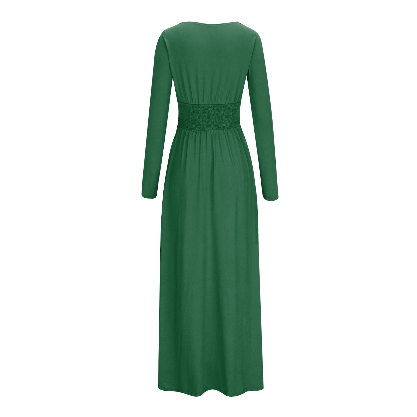 Long Sleeve Party Dress for Women Elegant Wedding Guest Evening Maxi Gown V Neck Pleated High Split Formal Dress (Medium, Green)