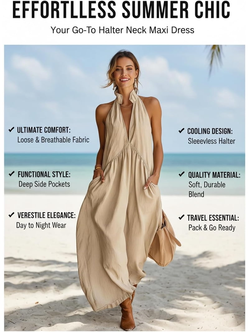 halter dress casual Vintage Print Perfect for moonlit beach strolls or twirling under the stars Find Your Coast Palm Soul