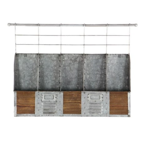 - Decmode Farmhouse 15 X 22 Inch Distressed Metal And Wood Five-Bottle Wall Mounted Wine Holder, Gray