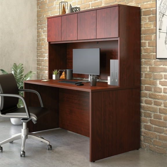 Sauder Affirm Engineered Wood Office Desk with Hutch Set in Classic Cherry