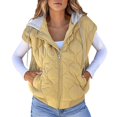 thumbnail image 3 of Women's Color-Blocked Sleeveless Vest, Modern Drawstring Hooded Puffer Vest with Front Pockets, Lightweight Quilted Winter Outerwear for Women, Trendy Zip Up Vest, Casual Sleeveless Jacket Yellow XXL, 3 of 8