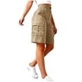 thumbnail image 2 of HKYNLAG Womens Bermuda Shorts High Waisted Cargo Shorts with Pockets Elastic Knee Length Summer Casual Shorts with Pockets Khaki XL, 2 of 6