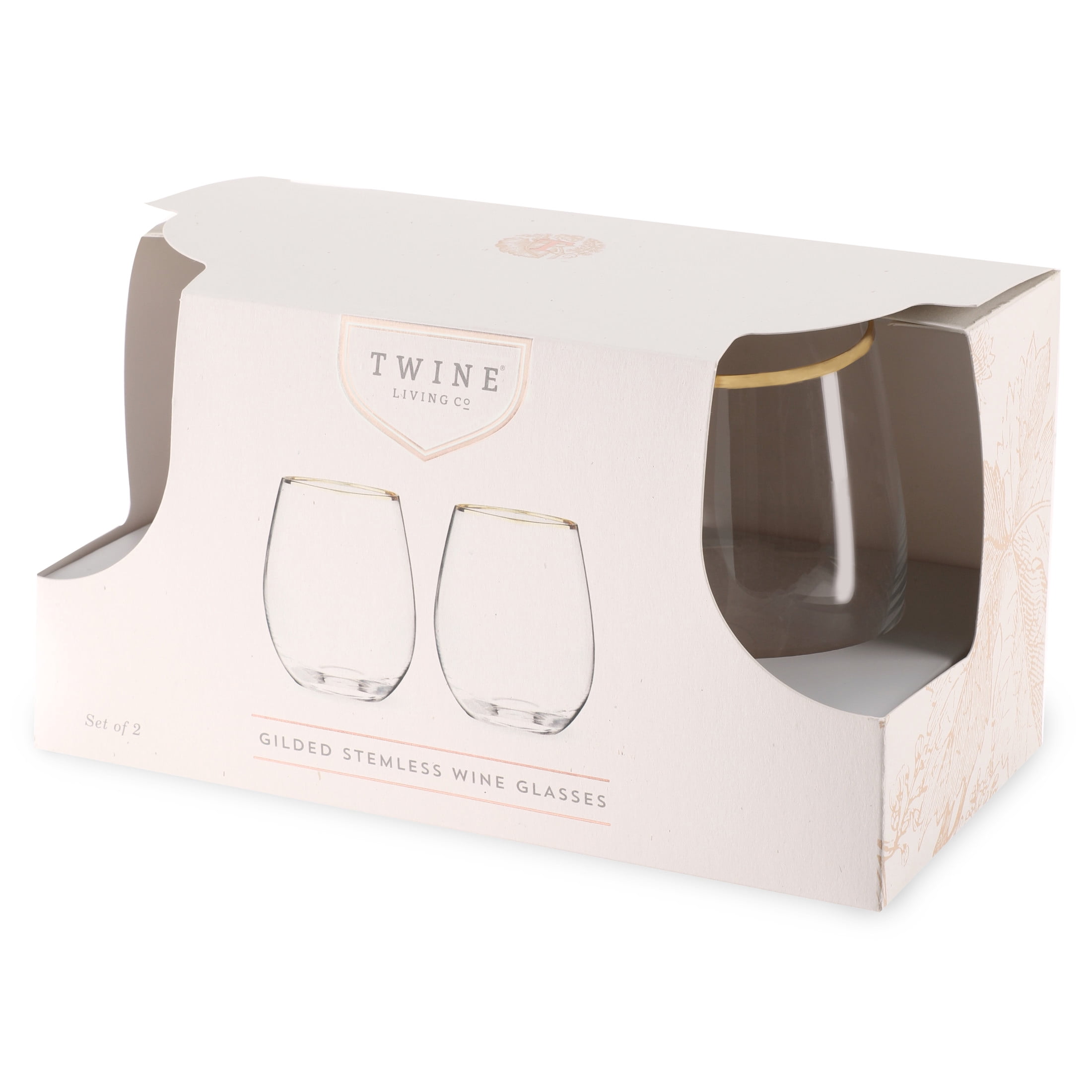 Twine Gilded Gold Rimmed Stemless Wine Glasses, Party Barware 18oz Set of 2