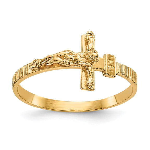 DewberryDiamonds 10K Yellow Gold Polished Religious Jesus Cross Ring (Weight : 0.96 gm, Ring Size : 6 )