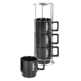 thumbnail image 1 of Set 4 Tazas De Cerámica Para Café/té Chefmaker Modelo Romina Con Base Apilable De Acero Inoxidable 380ml Color Negro, 1 of 3