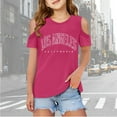 thumbnail image 2 of Girls T Shirts Letter Print Short Sleeve Tshirts Shoulder Cut-Out Summer Oversized Tops Girls Tops Size 11-12 Years, 2 of 6