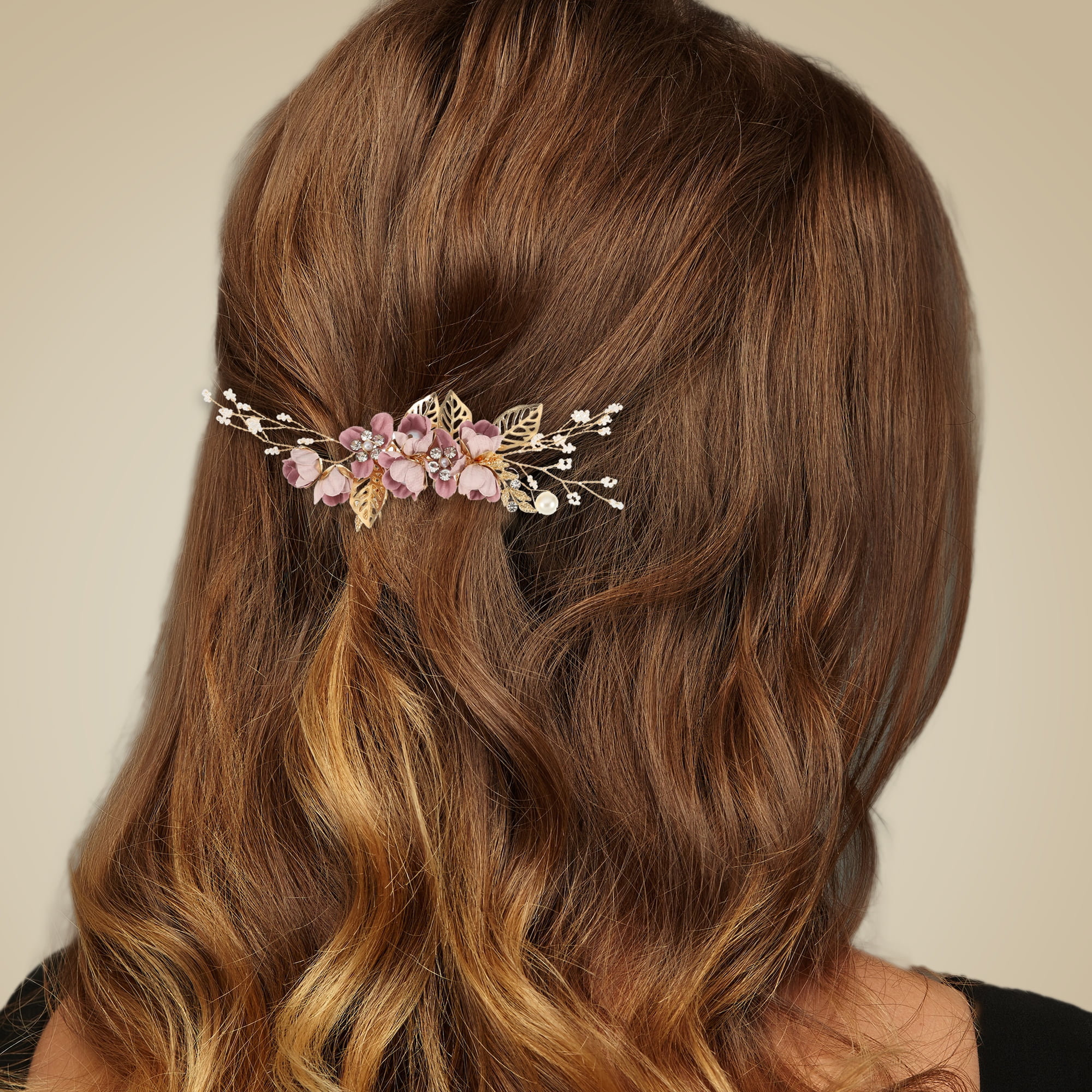 Unique Bargains 4 Pcs Rhinestone Hair Comb for Bride Flower Side Comb Headpiece Purple