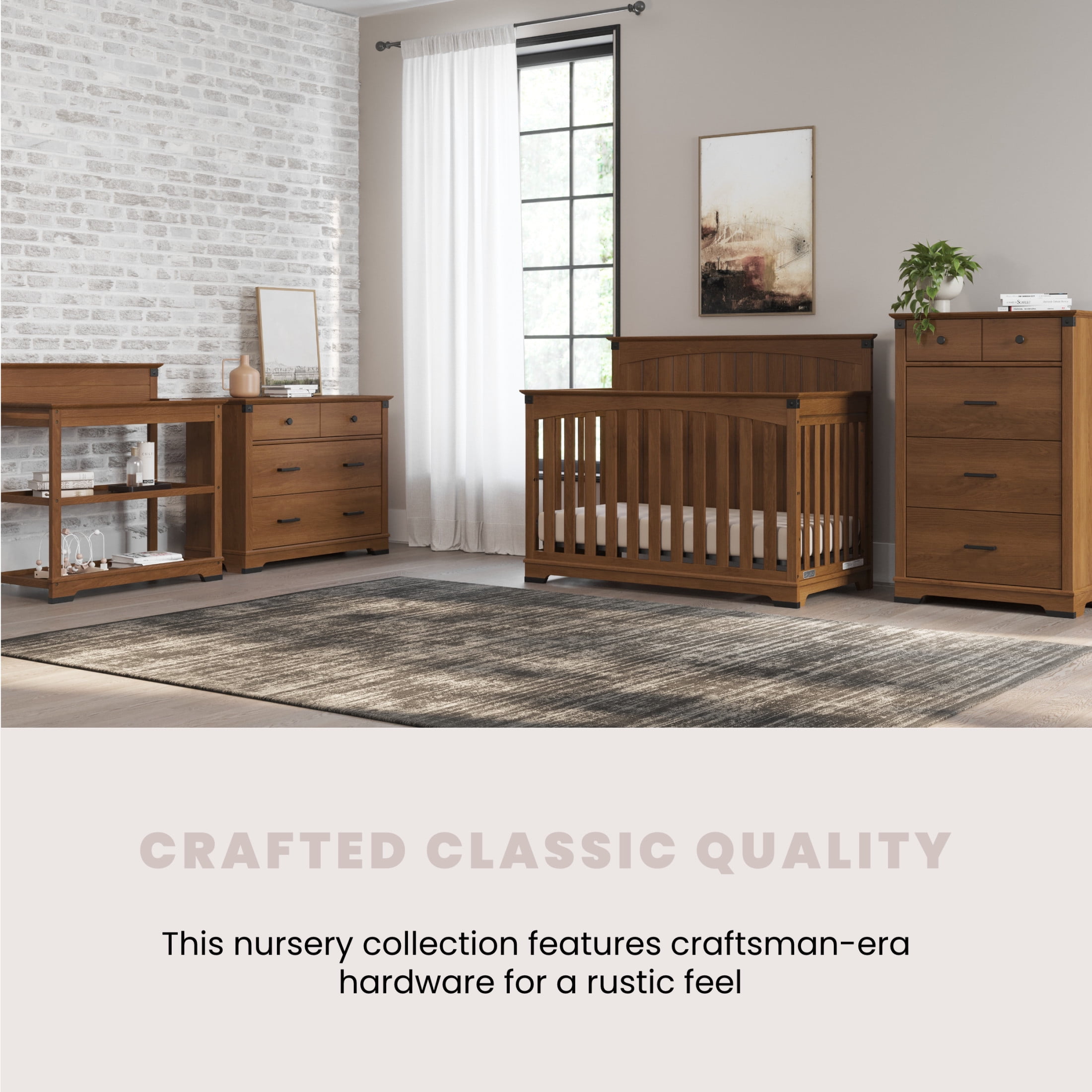 Child Craft Redmond 4-in-1 Full Panel Convertible Crib, Rustic Metal Detail, 2 Mattress Heights, Coach Cherry