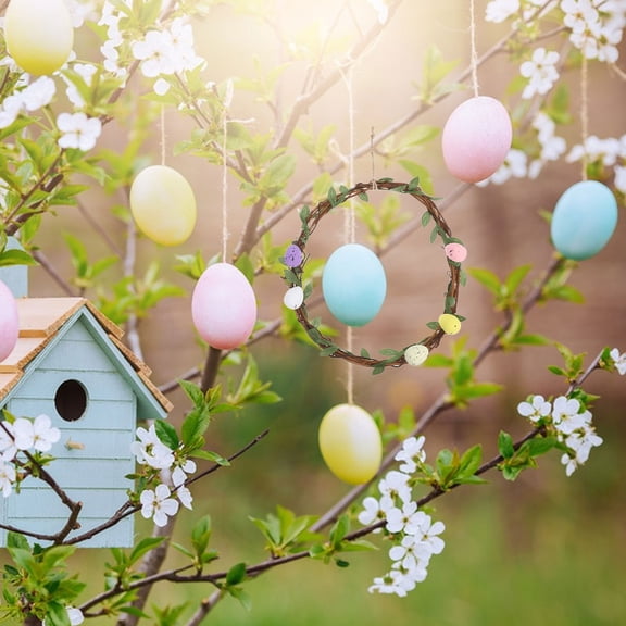 OUNONA Easter Rattan Wreath Assorted Colors for Door Hanging and Indoor Spring Holiday Home Decoration