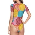 thumbnail image 3 of Uemuo Colorful Wool Balls Pattern Women's One Piece Short Sleeve Swimsuit Rash Guard Surfing Modest Quick-drying Swimsuit Beach Essentials-X-Large, 3 of 9