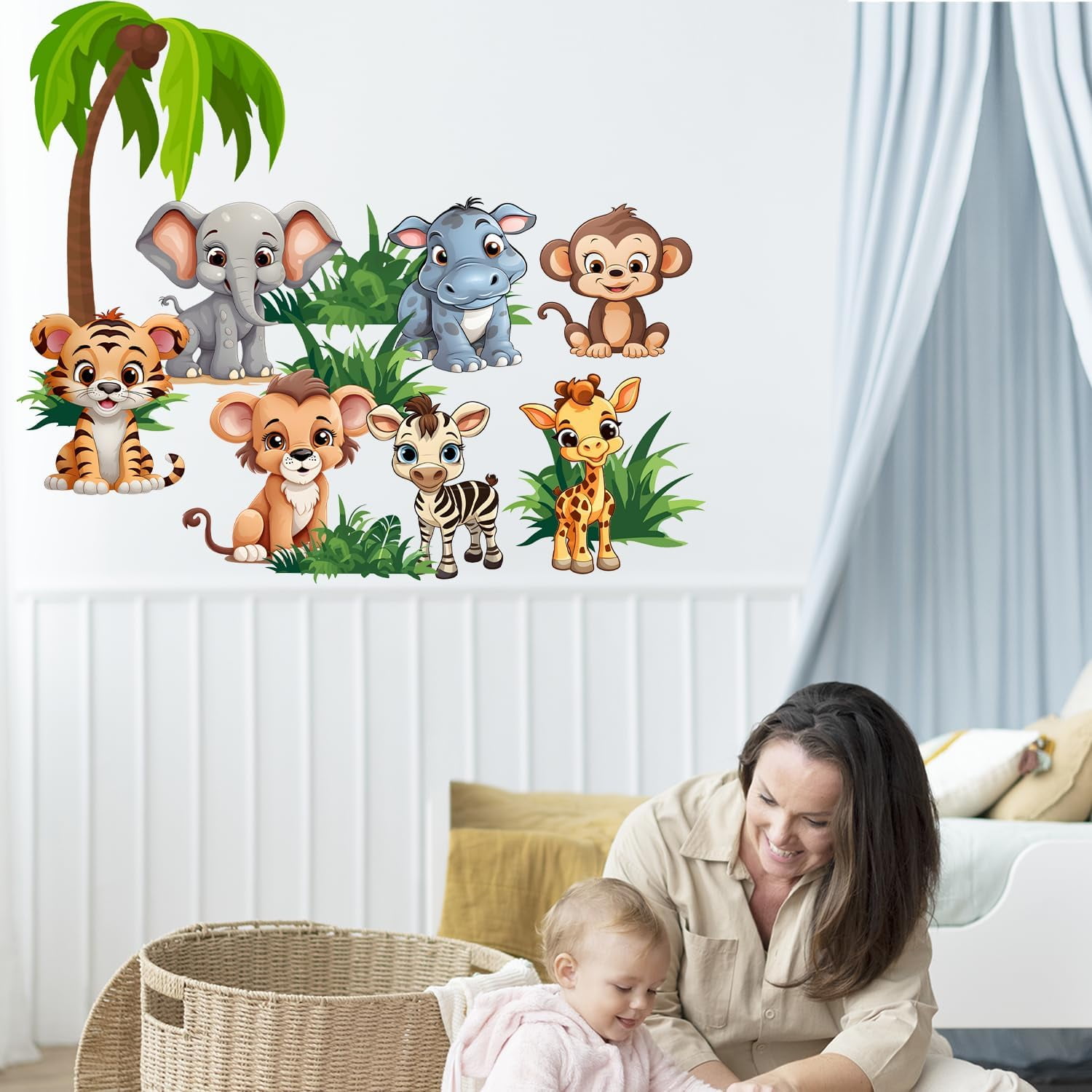 Gotsafety Baby Animal Wall Stickers - Premium Vinyl Jungle Animal Wall Decals for Nursery & Classroom - Safari Decals for Kids Room Animal Wall Decor - Easy Application Adhesive Decals