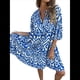 thumbnail image 2 of Vestido Bohemio Midi de Verano para Mujer, Cuello en V, Estampado Floral, 3/4, Informal, Holgado, Plisado, para Playa Azul XXL, 2 of 8