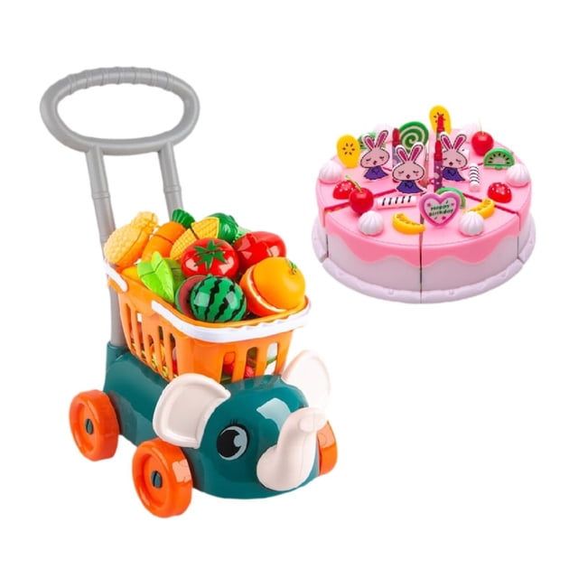Carrito de compras para niños, carrito de supermercado de juguete, carrito de supermercado de simulación verde
