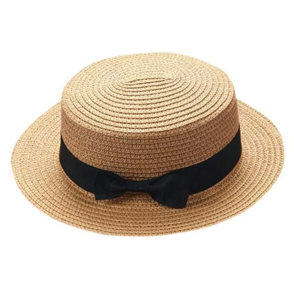 JAJAHO Kids Straw Hat For Boys Girls Summer Wide Brim Cap Sun Visor Hats Sun Protection Beach Hats Bowknot Floppy Cap