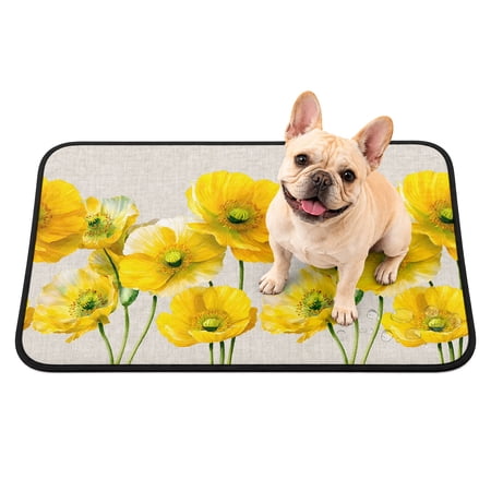 Pet Pee Pad Mat Tropical Botanical Waterproof Reusable Dog Potty Training Pad Rustic Wildflowers Yellow Green Beige Non Slip Pet Urine Mat for Indoor Potty Training Floor Protection 40x30 Inch