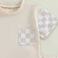 thumbnail image 4 of HCNTES Toddler Baby Boy Summer Clothes Plaid Patchwork Short Sleeve T Shirt Tops and Stretch Shorts Boy Outfit baby boy outfits 6 9 months(2-3 Years,Beige), 4 of 6