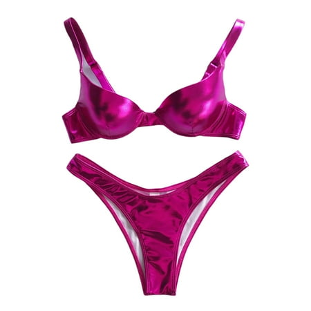 

BESTYO Womens Shiny Metallic Bikini Swimsuit Cheeky Low Waisted Triangle Thong Swimwear Two Pieces Bathing Suit Sexy Beachwear