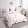 thumbnail image 3 of Castle Fairy Monogrammed Letter 7 Pieces Bedding Comforter Set for Teens,Flower Bow Full Bedding Set Lightweight,Geometric Stripes Fitted Sheet Flat Sheet,Ultra Soft Home Decor, 3 of 8