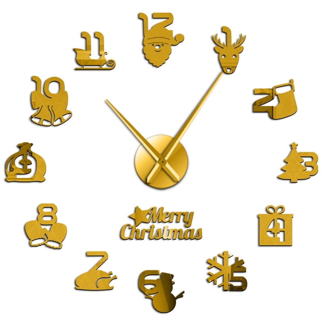Christmas Frameless DIY Wall Mute Clock 3D Mirror Surface Sticker Home Decor