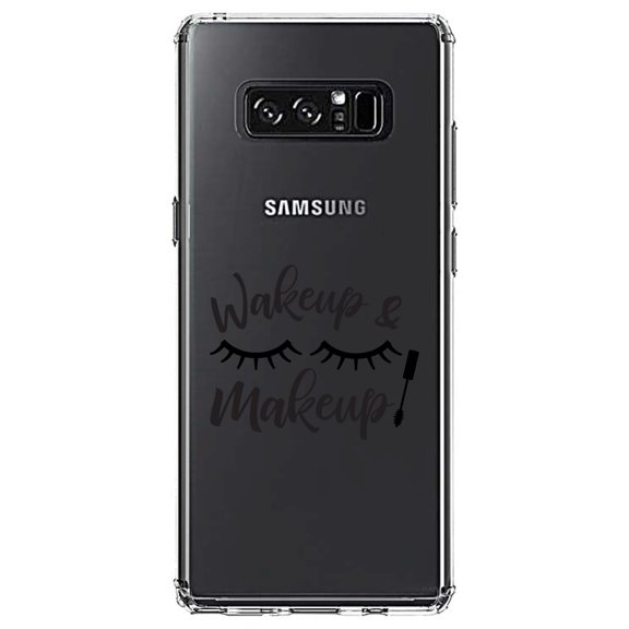 DistinctInk Clear Shockproof Hybrid Case for Samsung Galaxy Note 8 - TPU Bumper Acrylic Back Tempered Glass Screen Protector - Wake Up & Makeup - Eye Lashes