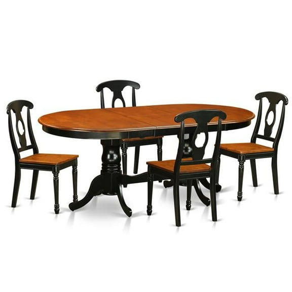 Dining Room Set - Table & 4 Solid Chairs, Black & Cherry - 5 Piece