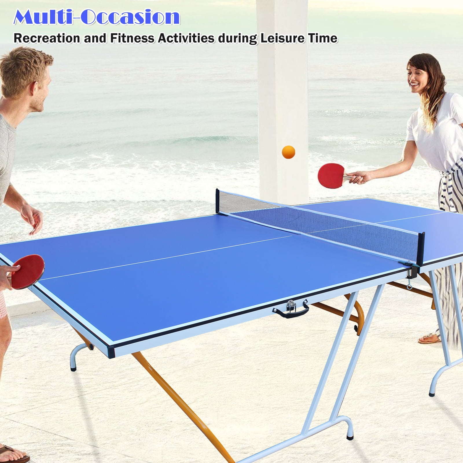 KL KLB Sport 9ft Midsize Table Tennis Table Foldable & Portable Ping Pong Table Set for Indoor with Net, 2 Table Tennis Paddles and 3 Balls