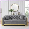 thumbnail image 2 of Grey Velvet Chesterfield Sofa, 84-Inch Tufted 3-Seat Couch with Gold Stainless Accents for Living Room, 2 of 11