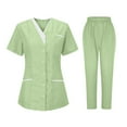 thumbnail image 2 of Lenago Scrubs Set for Women Nurses Button Up Tunic Uniform Set Clinic V Neck Solid Color Scrub Tops Soft Knit Protective Clothing with 3 Pockets S-XXXL Plus Size Available, 2 of 3