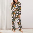 thumbnail image 2 of KLL Roosters and Chicks Print Women's Long Sleeve Pajamas with Pants Sleepwear Loungewear 2 Set-Large, 2 of 7