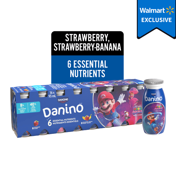 Danino Kids Yogurt Drink, Strawberry/Strawberry-Banana, Mario, 16x93ml