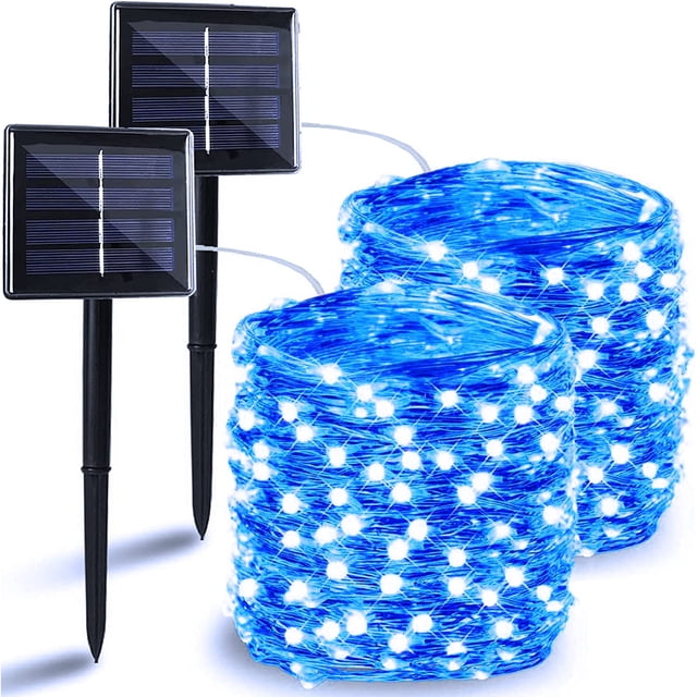 Guirnalda de luces solares BHCLIGHT, paquete de 2 unidades, 44 m, 400 LED, azules, impermeables