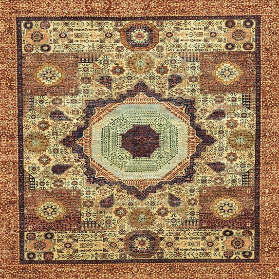 Ahgly Company Machine Washable Indoor Square Abstract Metallic Gold Area Rugs, 3' Square