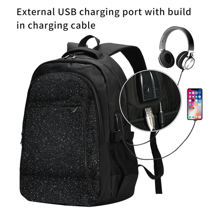Xecao Black Glitter for Travel Laptop Backpack, USB-Charging  display picture 1