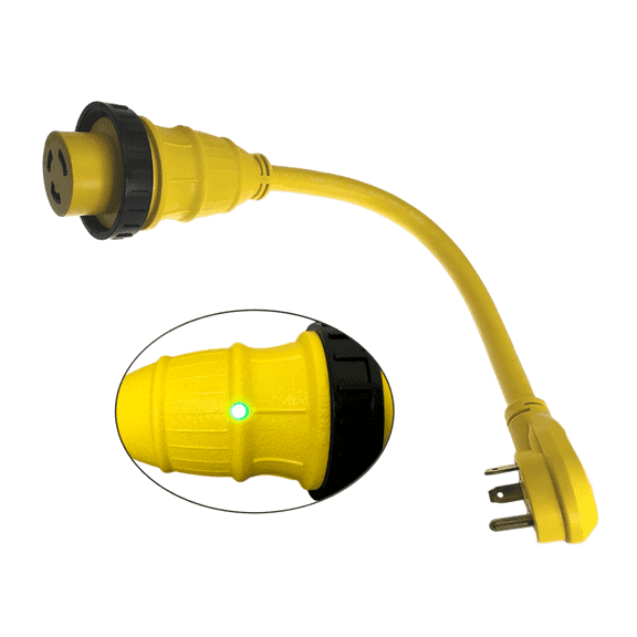 Pactrade Marine RV Power Cord Adapter 30A Female to 30A Male Twist Lock Male: TT-30P, Female: L5-30R LED Indicator
