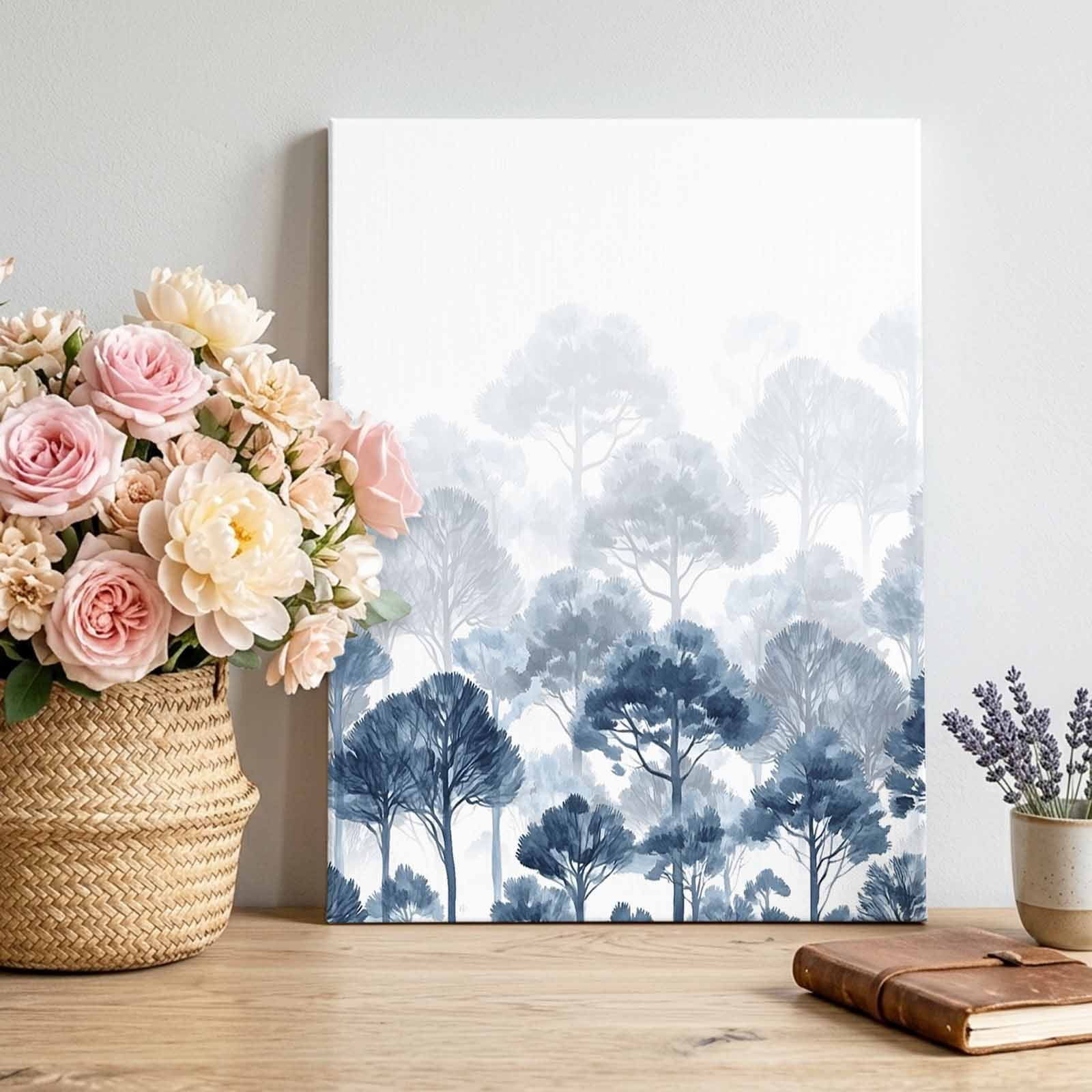 Canvas Wall Art Blue Forest Framed Canvas Prints for Living Room Bedroom Farmhouse Botanical Tree Scenery Watercolor Large Gallery Wrapped Wall Decor for Home Office Gifts 16 x20 Ship Next Day