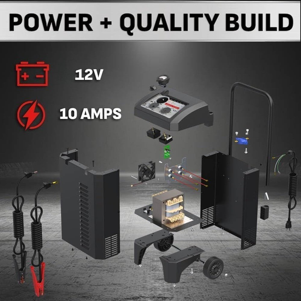 Electric Wheeled Manual 10A Car Battery Charger and 250A Engine Starter, 50A Boost, 12V Sport, Auto, and Marine Batteries,2-in-1 Solution