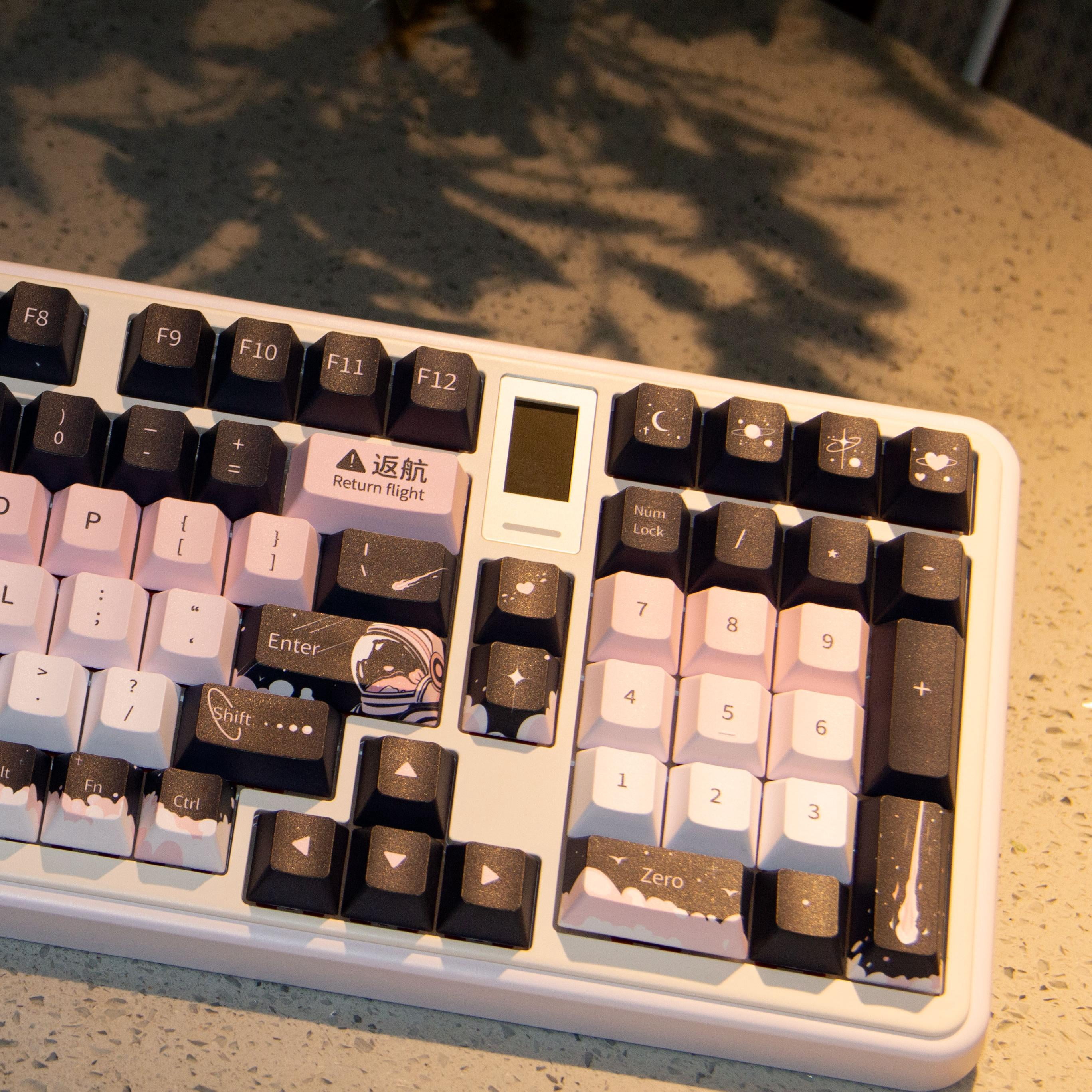 Planet Escape Keycap Pbt Full Five-Sided Thermal Sublimation 120 Key Moa Pink Black Keycap
