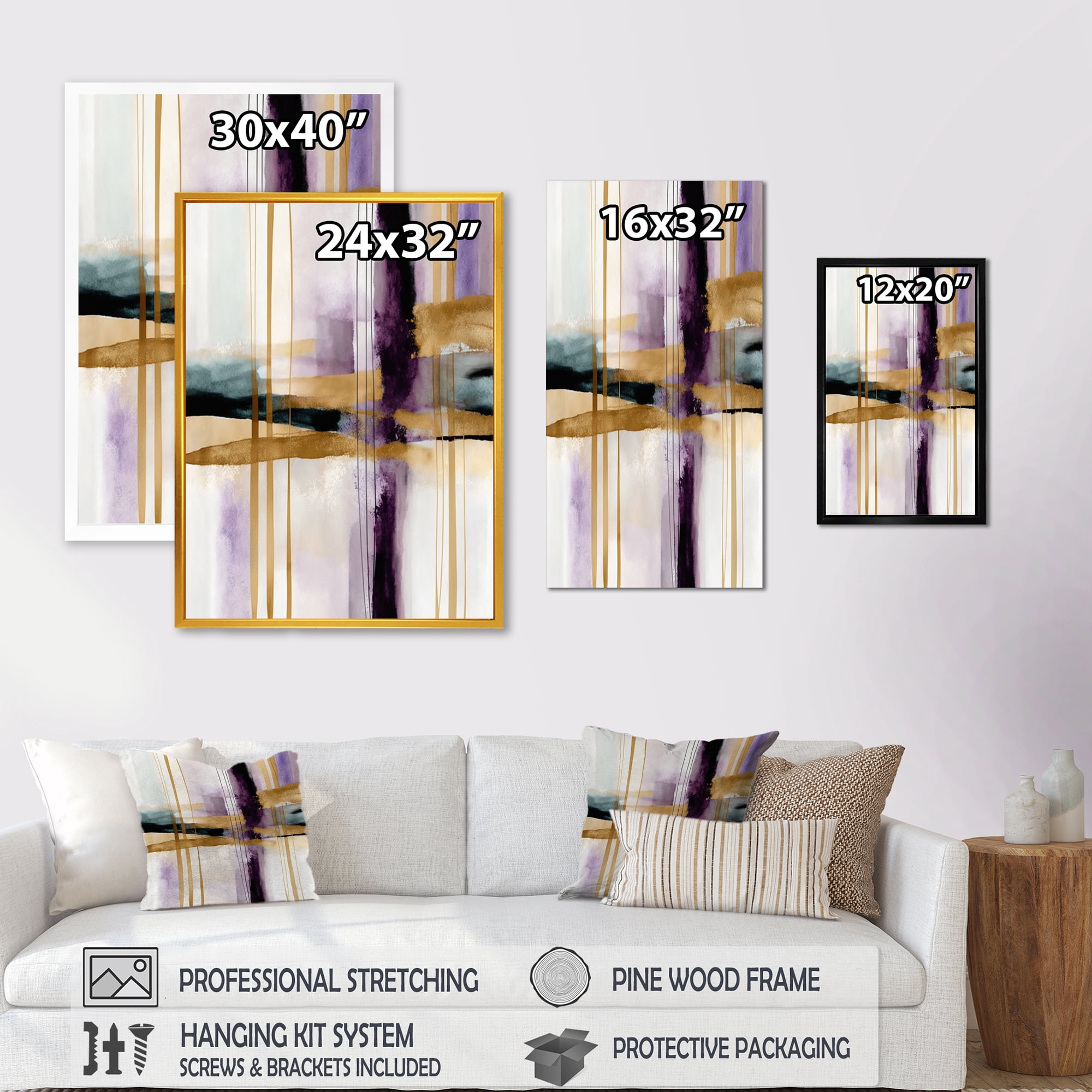 Designart Abstract Geode Geometric Purple And Gold I Canvas Wall Art