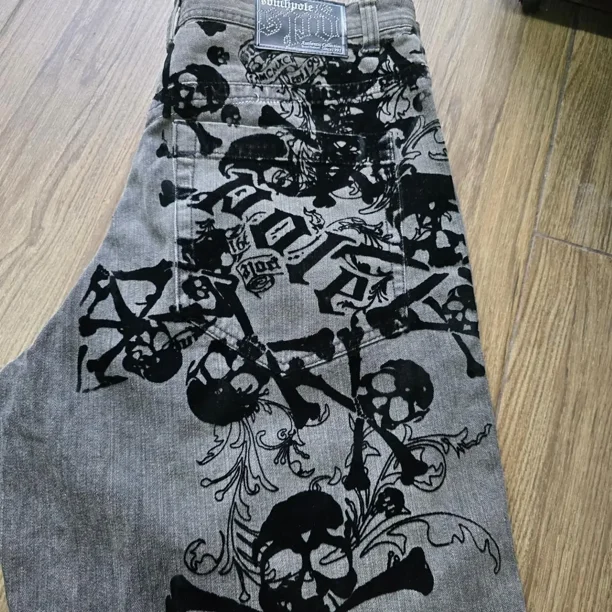 Retro southpole Jeans Skull Watermark Loose Jeans Men's and Women