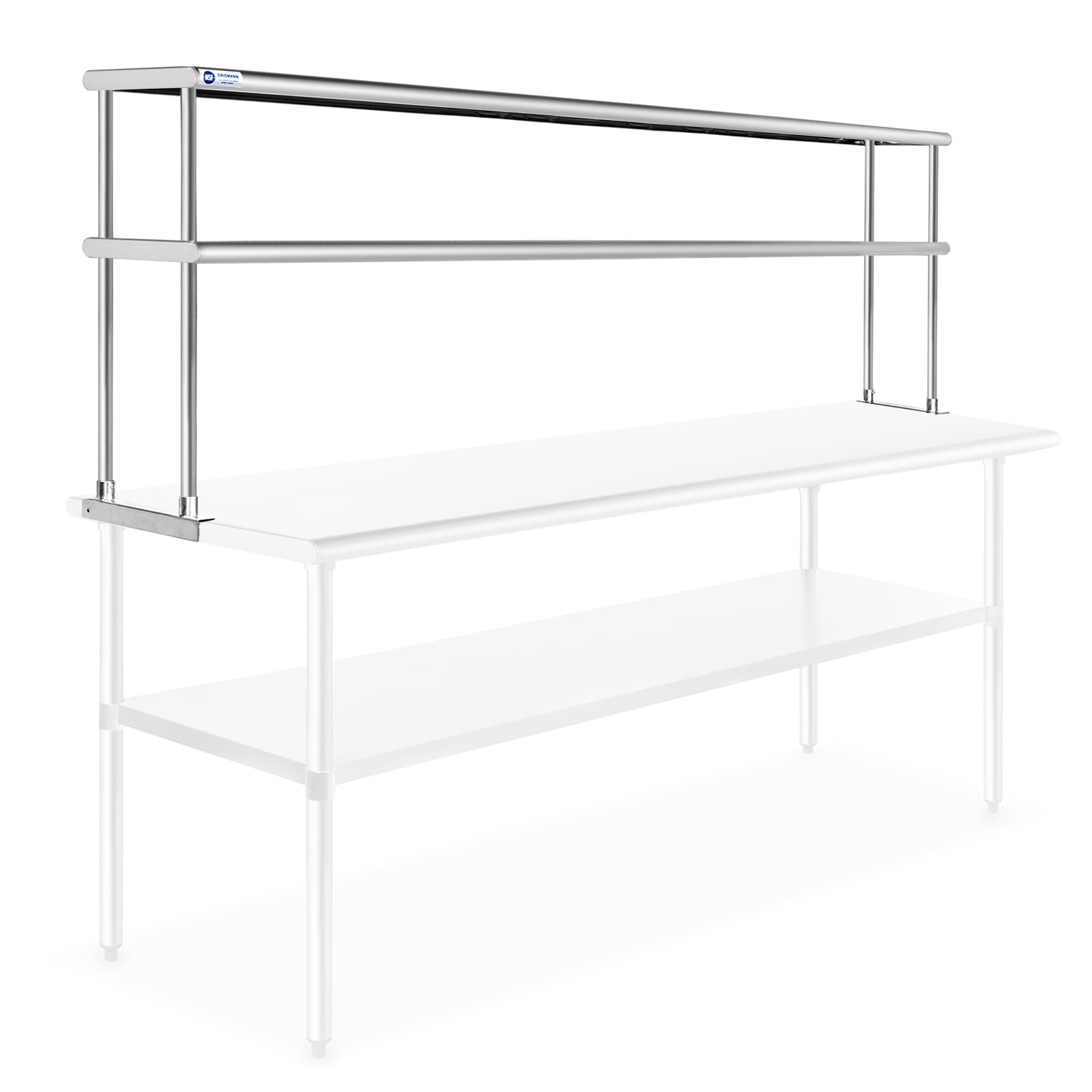 Top Mount 14 x 36 Stainless Steel Adjustable Double Overshelf for Work Table