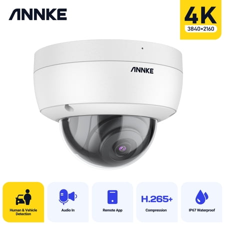 ANNKE 1Pcs Dome 8MP 4K Ultra HD PoE ONVIF IP Security Camera with H.265+ IP67 Weatherproof IK10 Vandal-Proof Audio Recording Supports 256 GB TF Card Remote Access Motion Alerts