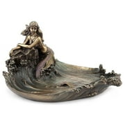 Mermaid Leaning On Rock (Mbz+Color) - Home Accent Sculpture - Cold Cast Bronze